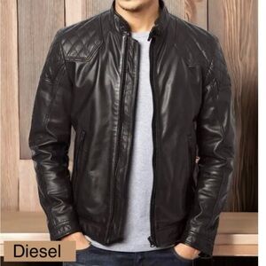 Diesel Men's 100% Goatskin Motorcycle Brown Jacket, EUC size XL zip closure,